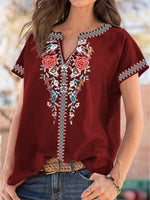 Full Size Floral Notched Short Sleeve Blouse Plus Size