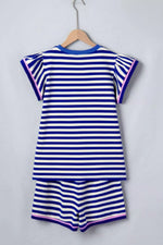 Striped Ruffle Sleeve Top and Shorts Set