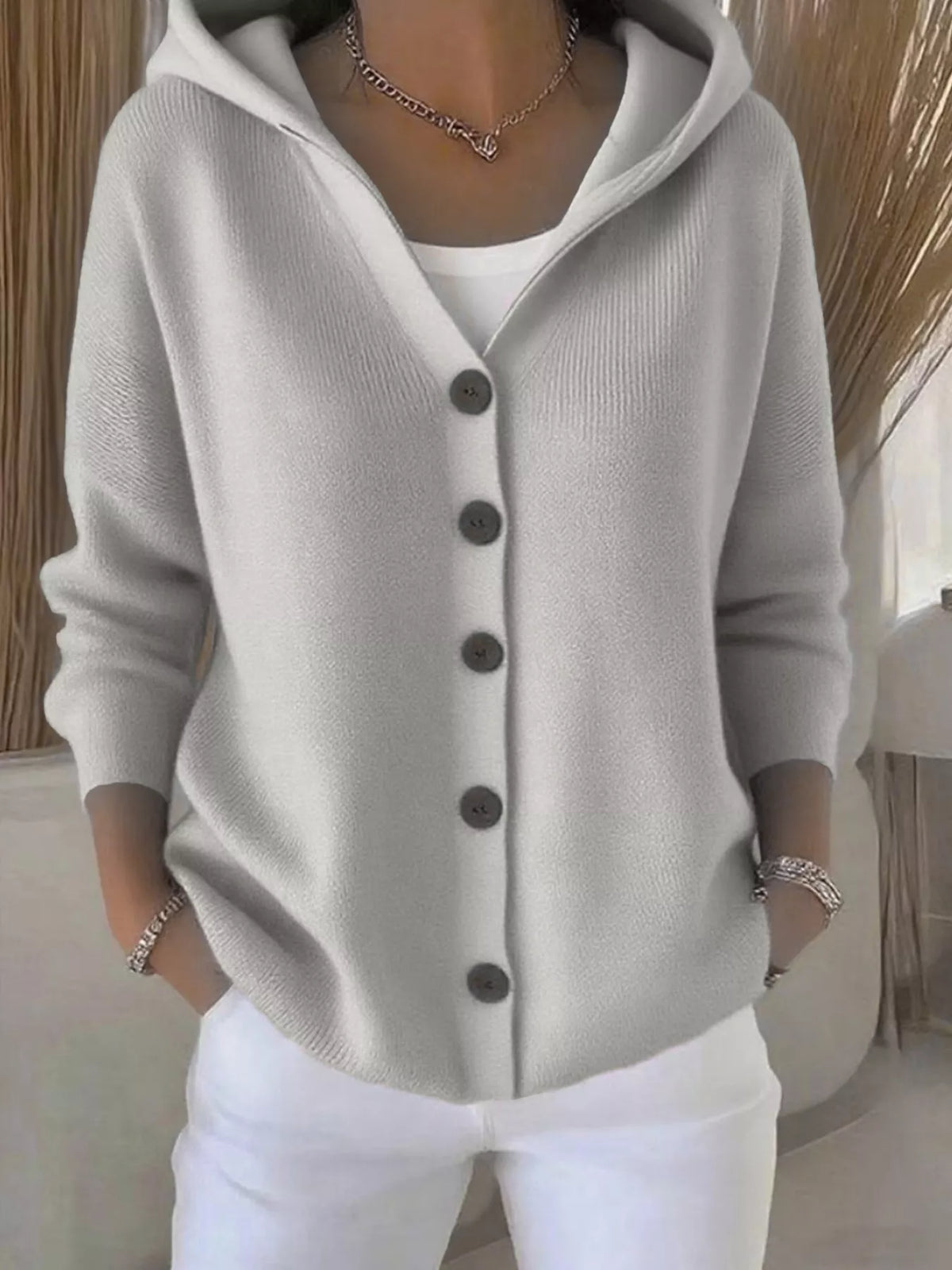 Full Size Hooded Button-Front Soft Knit Cardigan Plus Size