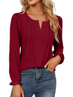 Notched Ruffle Cuff Blouse