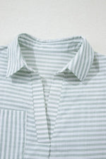 Striped Johnny Collar Long Sleeve Mini Shirt Dress