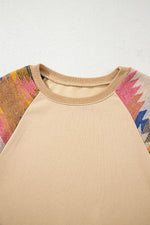 Sequined Rodeo Graphic Aztec Bubble Sleeve Patchwork Western Sweatshirt