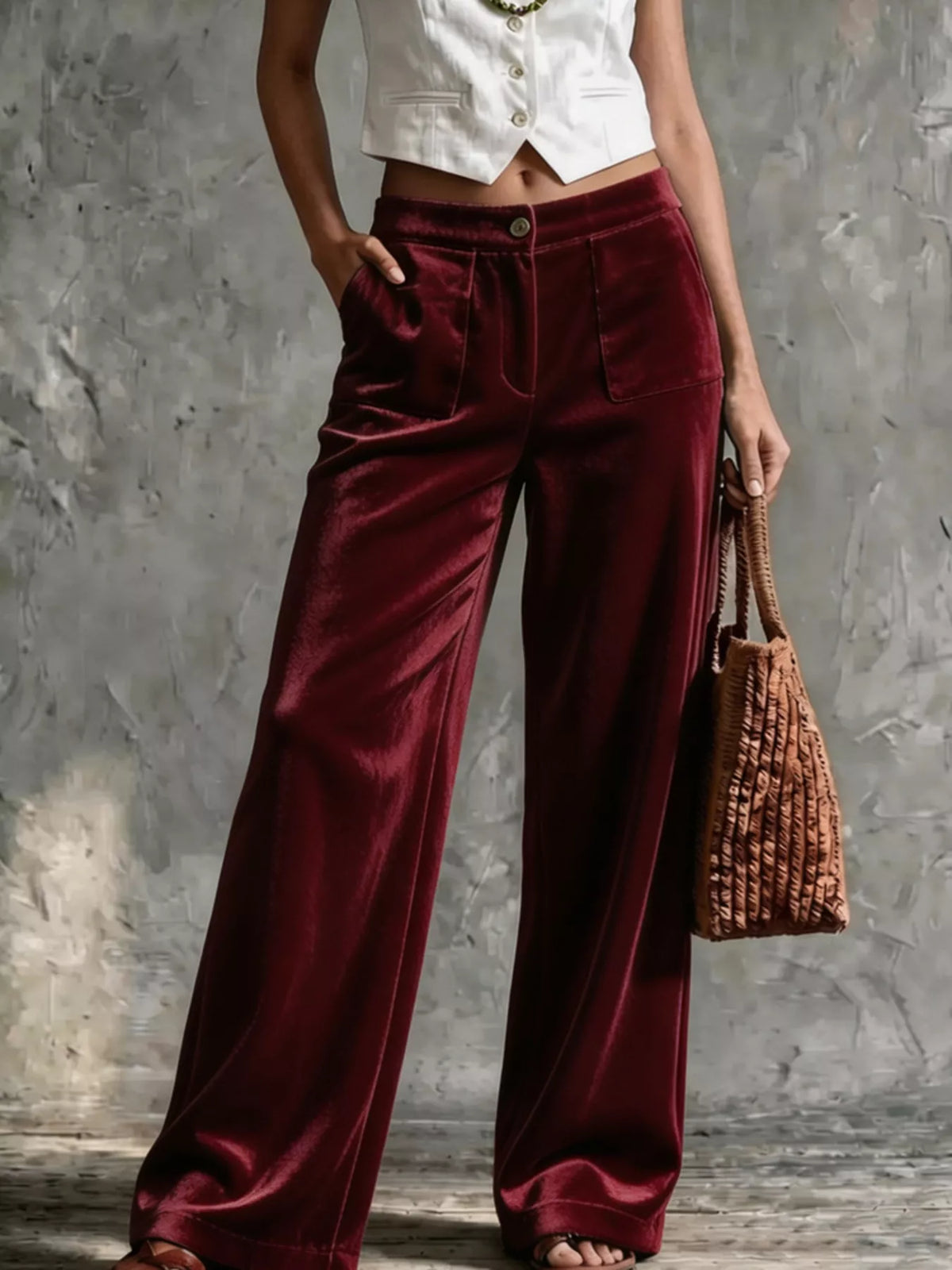 Full Size Velvet Wide-Leg Pants Plus Size