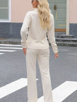 Collared Split Neck Ribbed 2pcs Outfit Set
