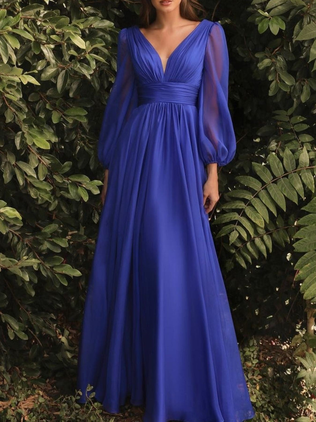 V-Neck Balloon Sleeve Maxi Dress