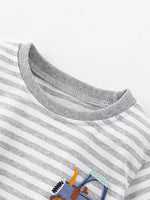 Children's Striped Cotton Toddler T-Shirt with Tractor Applique