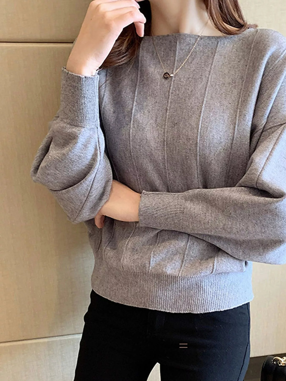 Ribbed Hem Batwing Sleeve Knit Top
