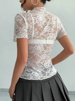 Lace Mock Neck Short Sleeve Top