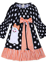 Children's Halloween Ghost Polka Dot Dress with Bow