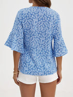 Floral Print V-Neck Bell Sleeve Blouse