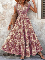 Full Size Printed V-Neck Tiered Maxi Dress Plus Size