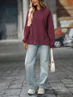 Textured Drawstring Long Sleeve Hoodie