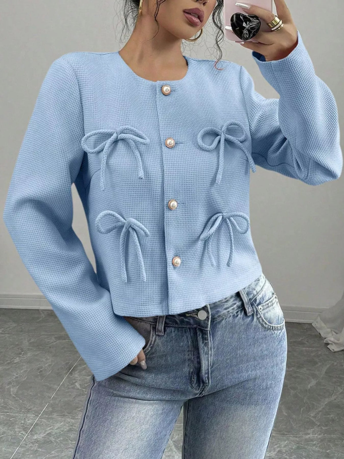Bow Detail Cropped Outerwear