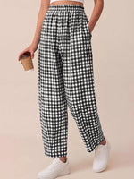 Gingham Wide-Leg Casual Pants