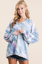 BiBi Tie Dye French Terry Top with Balloon Sleeves