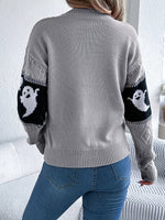 Halloween Ghost Pattern Textured Sweater