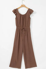 Ruffled Cap Sleeve Wide Leg Jumpsuit
