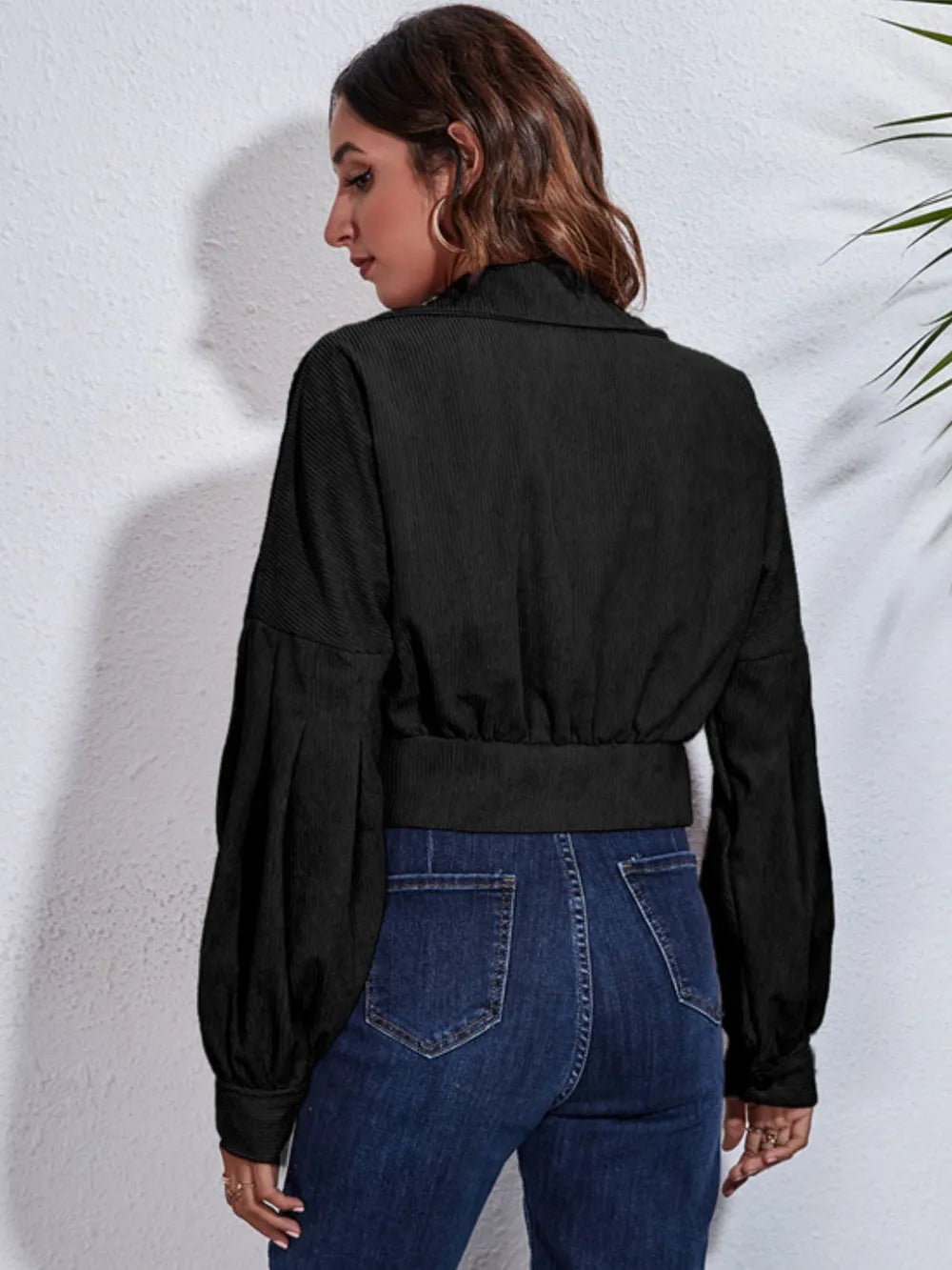 Button Down Collared Neck Cropped Jacket