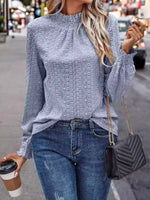 Texture Mock Neck Long Sleeve Blouse
