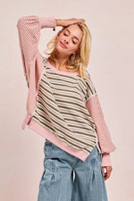 BiBi Stripe Mixed Top With Cut Edge And Reverse Outseam