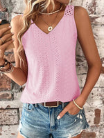 Eyelet Lace Trim V-Neck Tank Top
