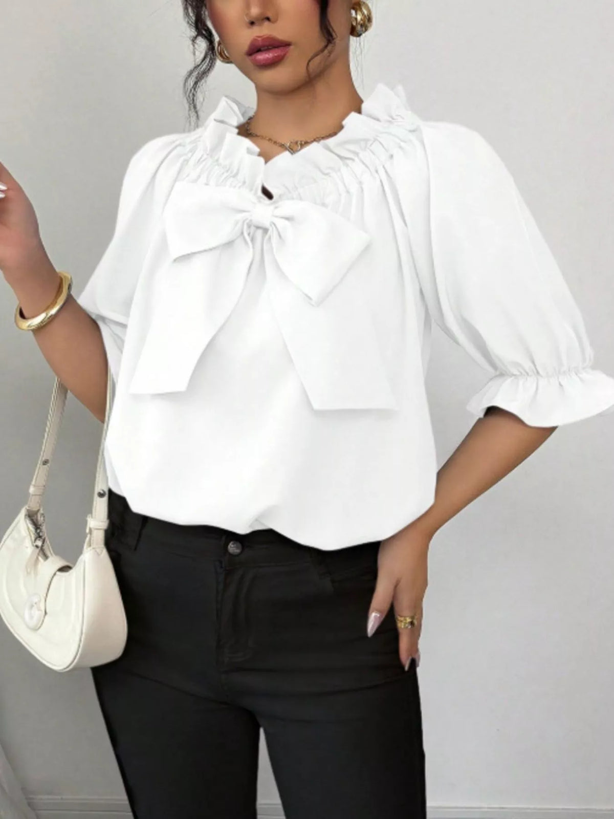 Bow Flounce Sleeve Blouse