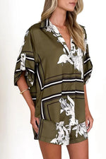 Printed Collared Neck Top and Shorts Set