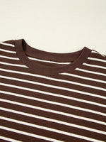 Stripe Cropped Crew Neck Long Sleeve T Shirt