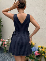 Striped Sleeveless Tie Waist Dress