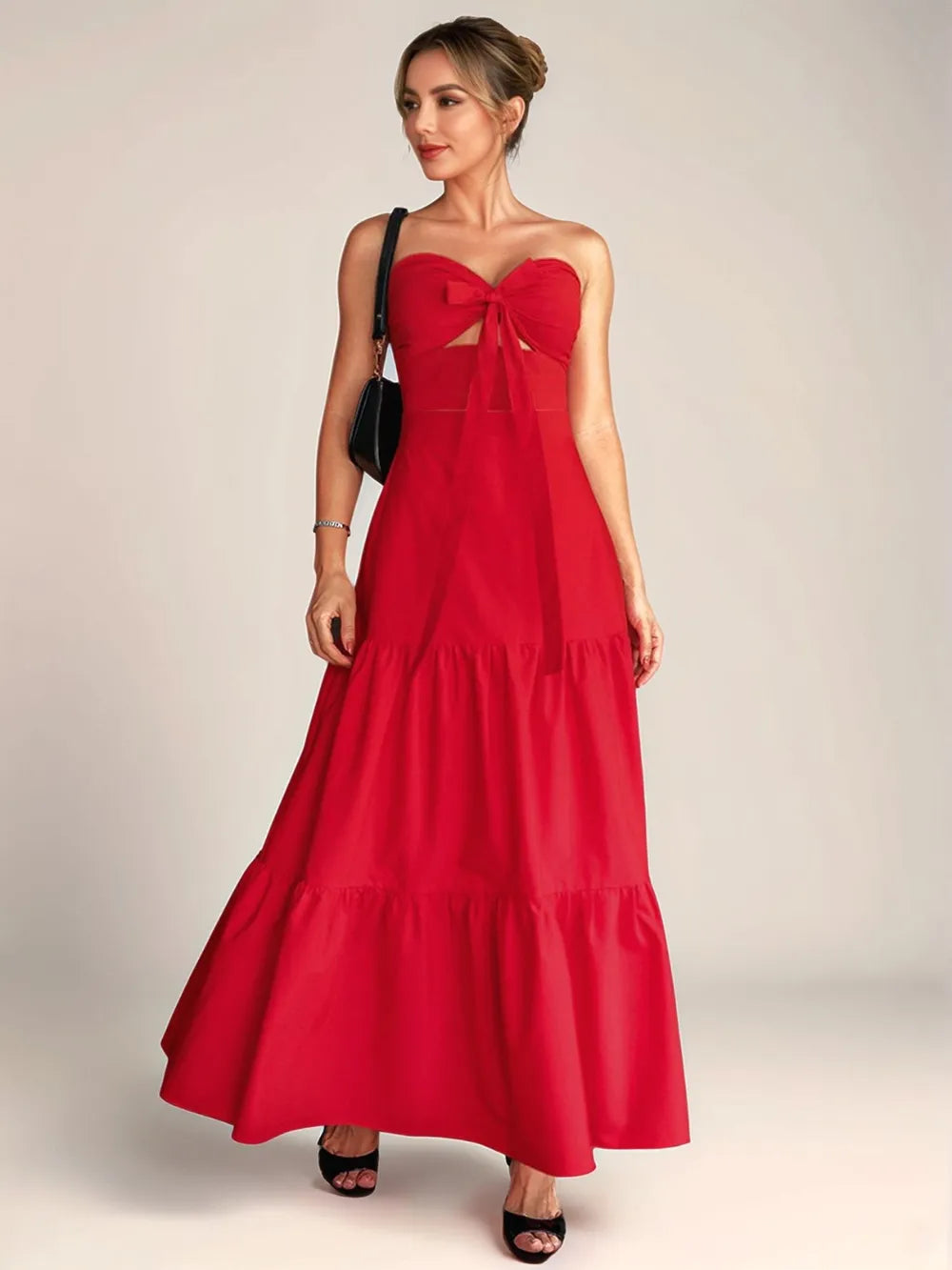 Twist Front Cutout Tiered Maxi Dress