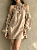 Cold-Shoulder Balloon Sleeve Mini Dress