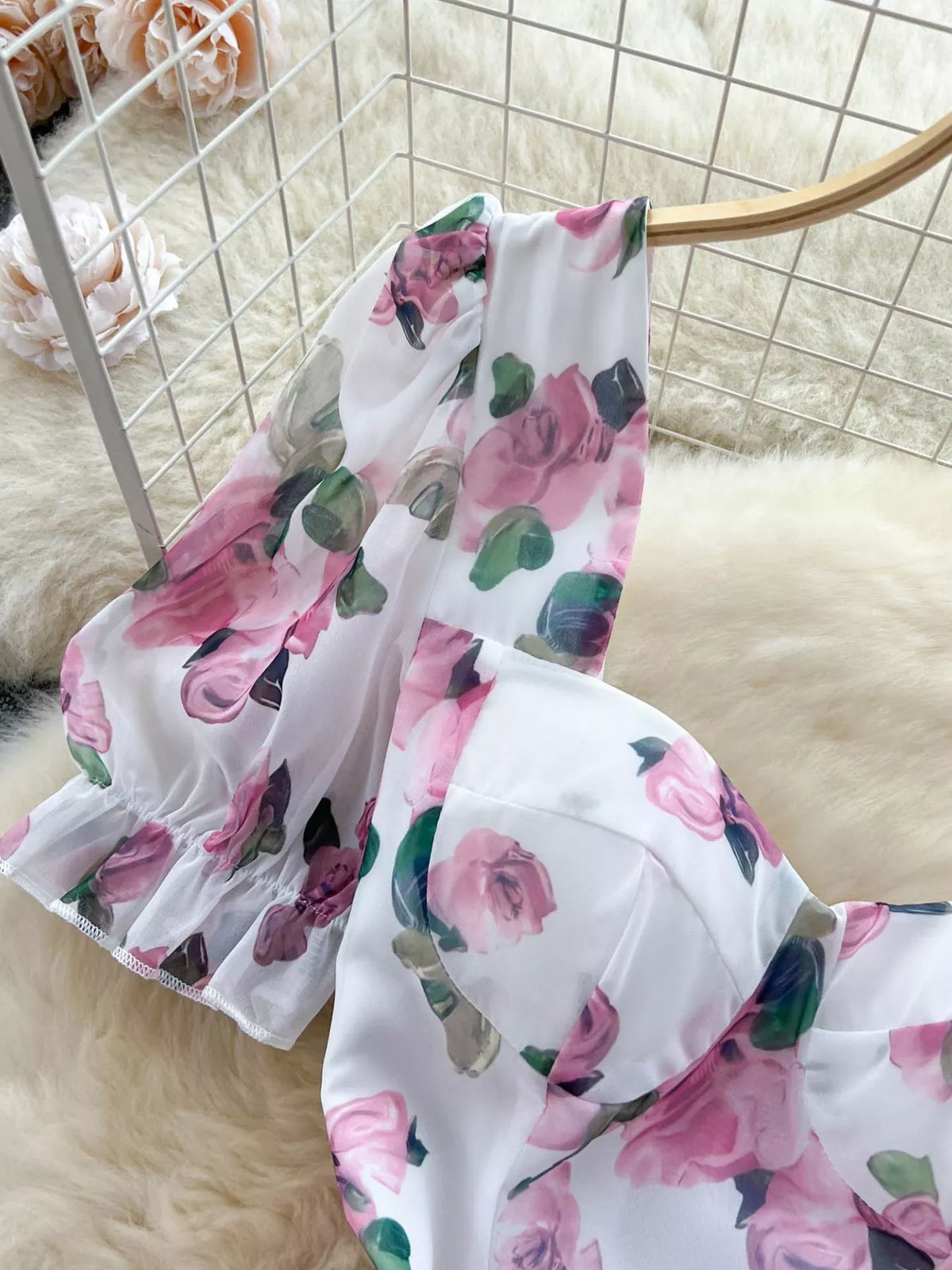 Floral Print Ruffle Hem Midi Dress
