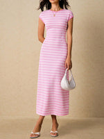 Striped Cap Sleeve Bodycon Midi Dress