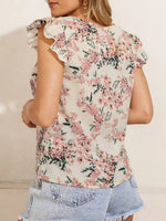 Floral Print Ruffle Sleeve V-Neck Blouse