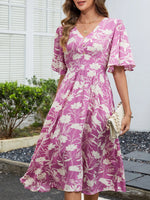 Floral Flutter Sleeve V-Neck Summer Midi Dress