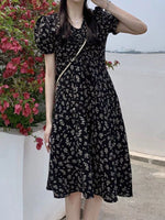 Floral Print Puff Sleeve Midi Dress