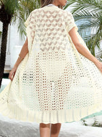 Open Front Short Sleeve Openwork Cover-Up