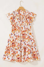 Printed Tie Neck Cap Sleeve Mini Dress