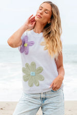 Crochet Flower Round Neck Sweater Vest