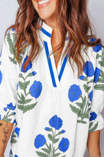 Floral Print Notched Ruffled Sleeve Blouse