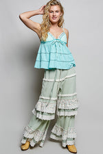 POL V-Neck Embroidered Trim Ruffled Cami