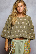 POL Contrast Crochet Cropped Knit Top