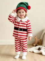 Children's Christmas Striped Pajama Set with Matching Hat