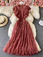 Ruffled Mock Neck Lace Maxi Dress