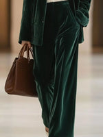 Velvet Blazer and Wide-Leg Pants Two-Piece Set