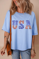USA Patched Drop Sleeve Crewneck T Shirt
