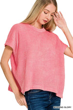 Zenana Chenille Waffle Cap Sleeve Sweater