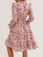 Floral Notched Flounce Sleeve Dress