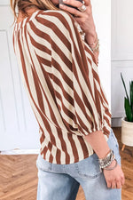 Striped Notched Half Sleeve Casual Blouse