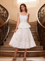 Sleeveless Eyelet Embroidered Button-Down Midi Dress